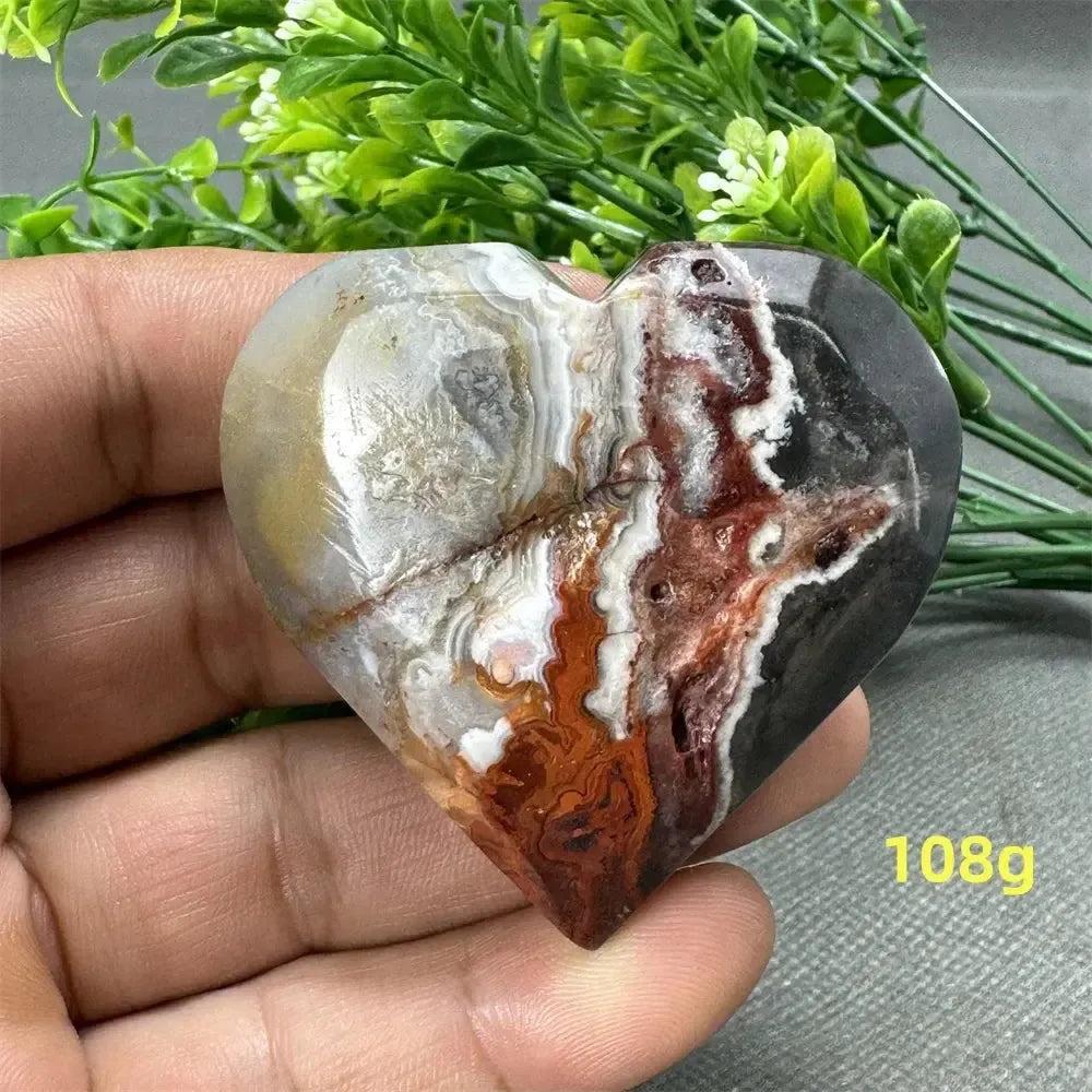 Mexican Agate Crystal Freeform heart, 108g. Earthy reds, oranges, whites, and browns for strength and grounding.