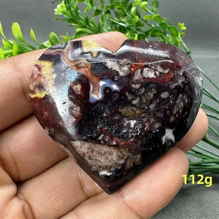 Mexican Agate Crystal Freeform heart, 112g, with rich swirls of warm oranges, deep reds, and earthy browns.