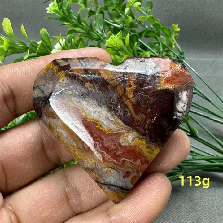 Mexican Agate Crystal Freeform heart, 113g, with warm oranges, deep reds, and creamy whites for strength and grounding.