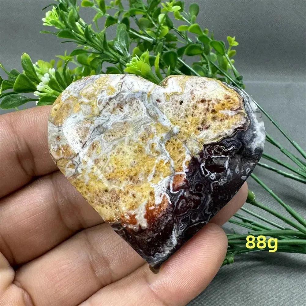 Mesmerizing Mexican Agate Crystal Freeform heart, 88g, with warm oranges, reds, whites, and browns for strength and grounding.