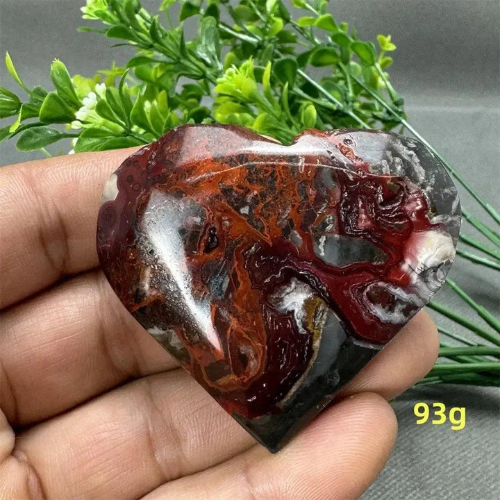 Mexican Agate Crystal Freeform heart, 93g, with warm oranges, deep reds, and earthy browns for strength and grounding.