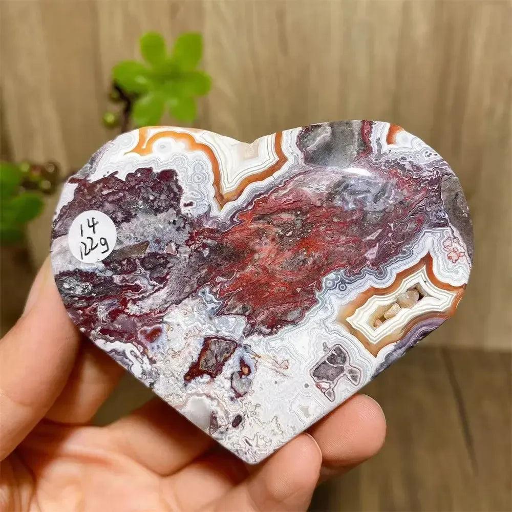 Vibrant Mexican Agate Crystal Heart for Joy & Emotional Balance, showcasing rainbow bands and sparkling druzy.