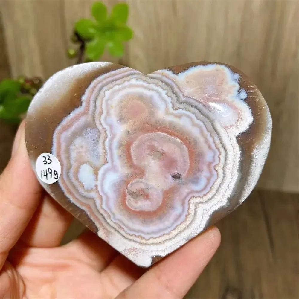 Mexican Agate Crystal Heart: Vivid rainbow-banded geode with sparkling druzy interior for joy & emotional balance.