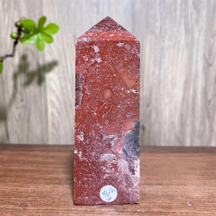 Mexican Agate Crystal Tower: Bold red, cream, and rust swirling bands, raw geode specimen for grounding & stability.