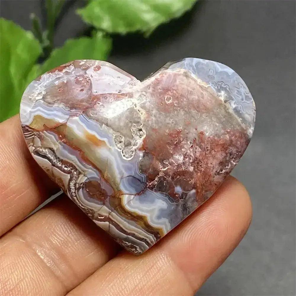 Mexican Striped Agate Crystal Heart, hand-polished with warm earthy tones and distinctive parallel striping for grounding and love.