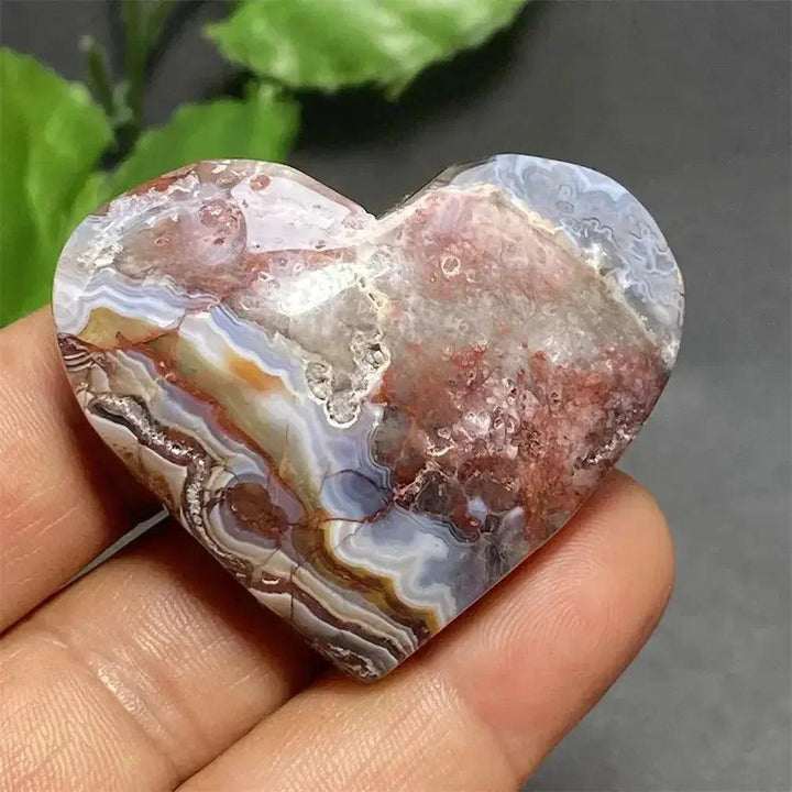 Mexican Striped Agate Crystal Heart, hand-polished with warm earthy tones and distinctive parallel striping for grounding and love.
