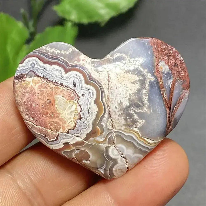 Mexican Striped Agate Crystal Heart: Hand-polished, banded chalcedony with warm earthy tones for grounding and love.