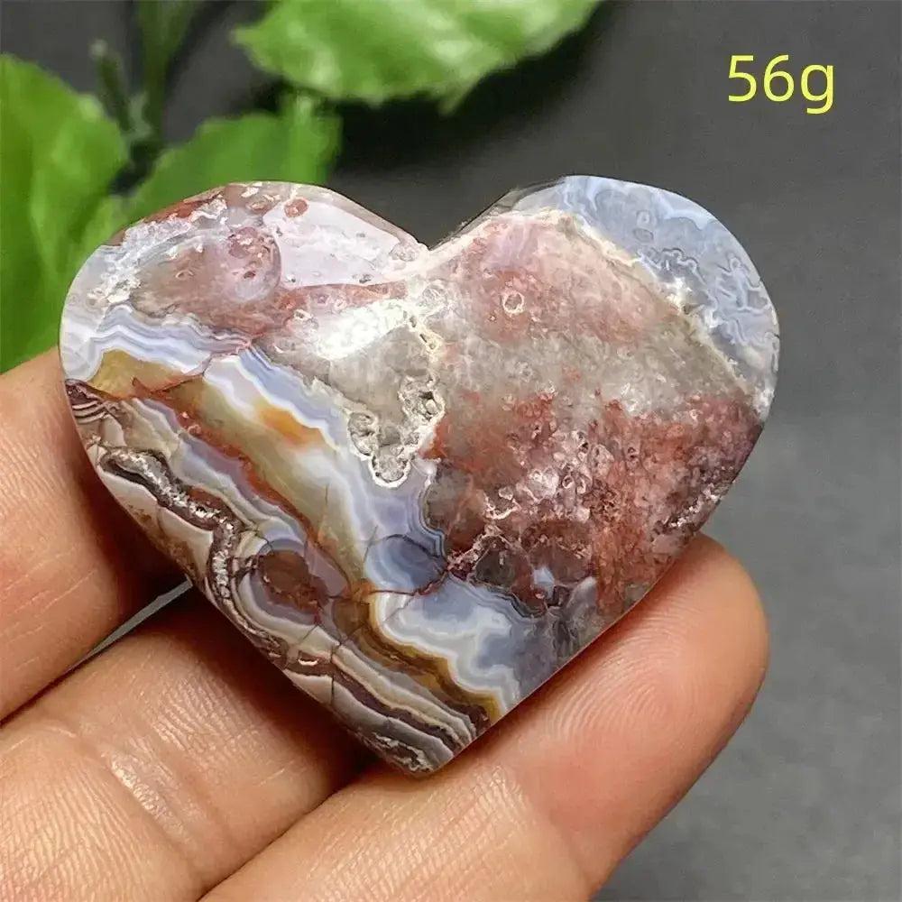 Mexican Striped Agate Crystal Heart, 56g, with warm earthy tones and distinctive parallel striping for grounding and love.