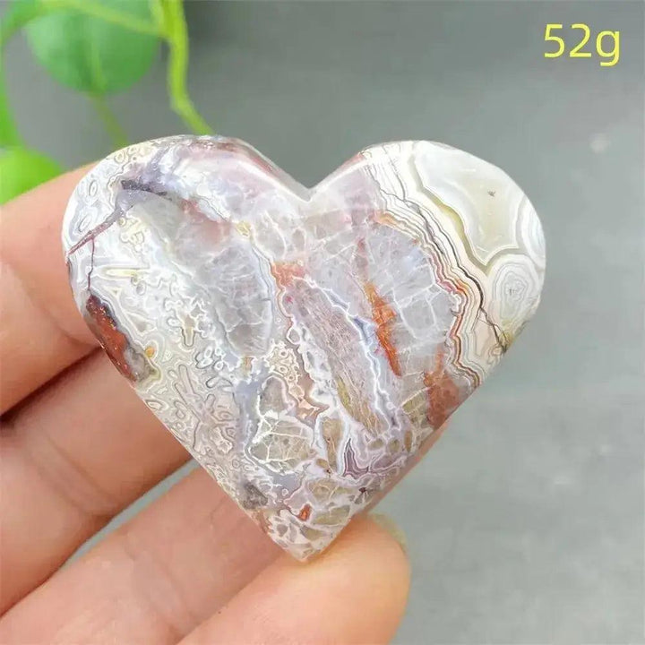 Mexican Striped Agate Crystal Heart, 52g, with warm earthy tones and parallel banding for grounding and love.