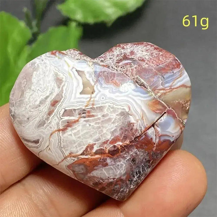 Mexican Striped Agate Crystal Heart, 61g, with warm earthy tones, parallel bands, grounding, and nurturing strength.