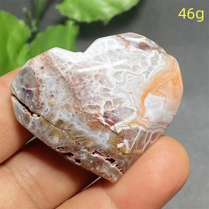 Mexican Striped Agate Crystal Heart, 46g, with warm earthy tones and distinctive parallel banding for grounding and love.