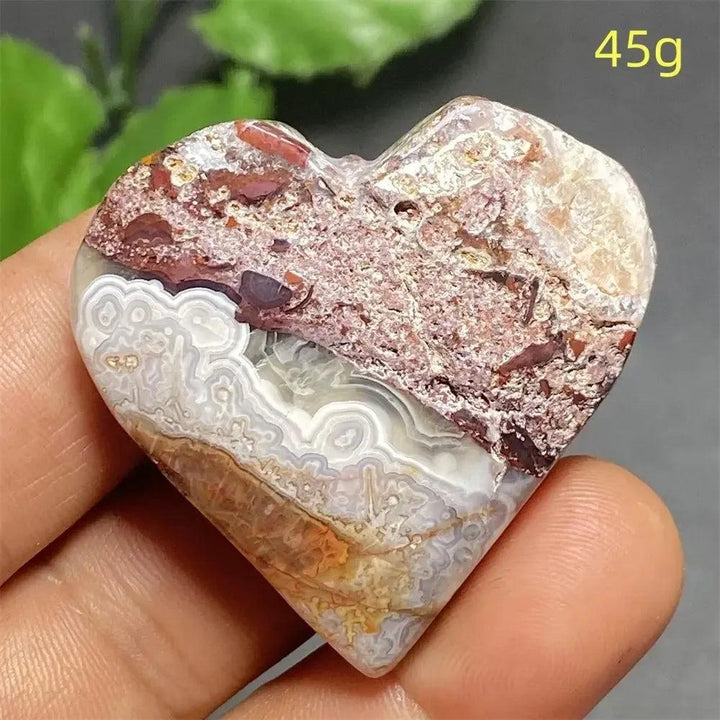 Mexican Striped Agate Crystal Heart, 45g, with warm earthy tones and distinctive parallel banding for grounding and love.