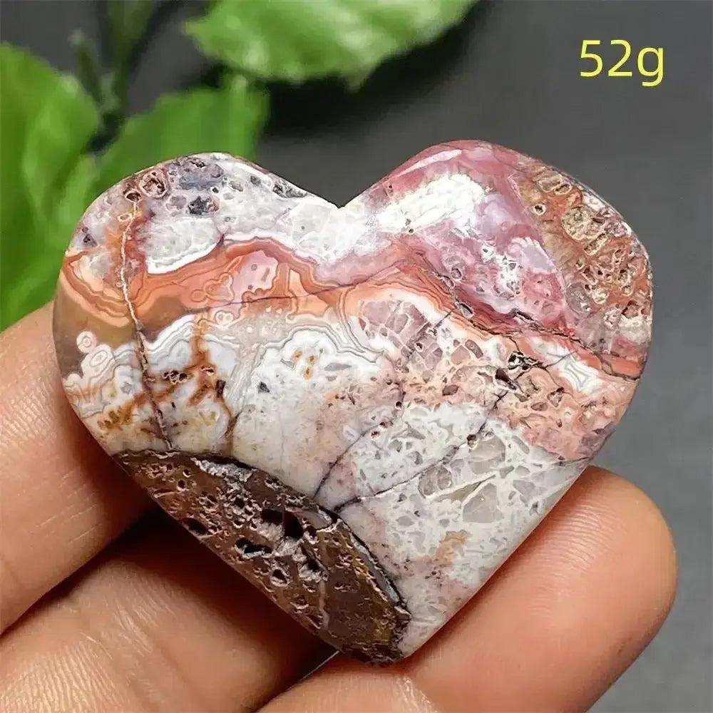 Mexican Striped Agate Crystal Heart, 52g, with warm earthy tones, parallel bands, and grounding energy.