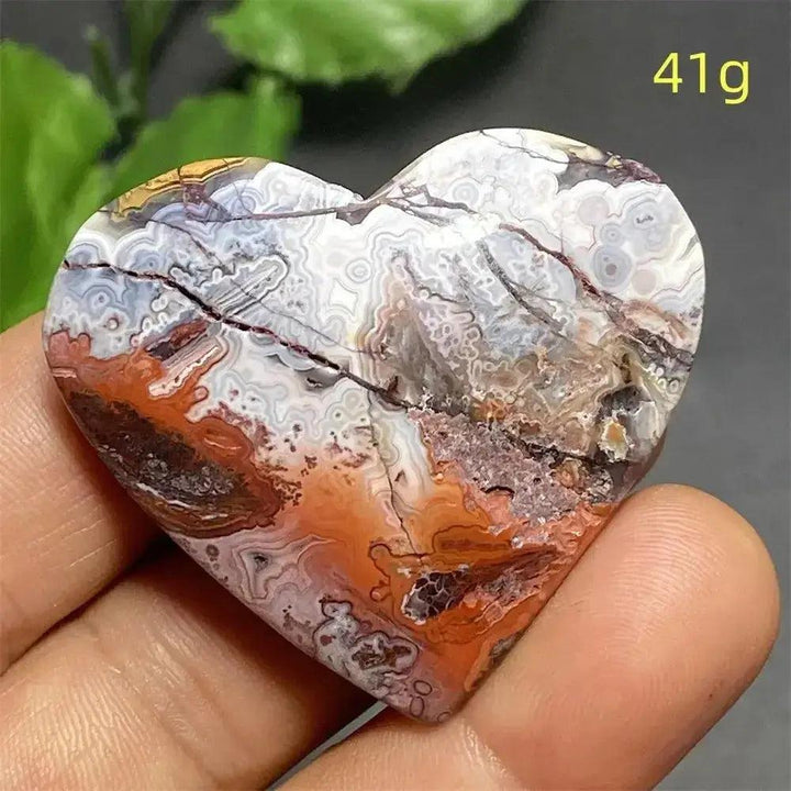 Mexican Striped Agate Crystal Heart, 41g, with warm earthy tones and distinctive parallel striping for grounding and love.