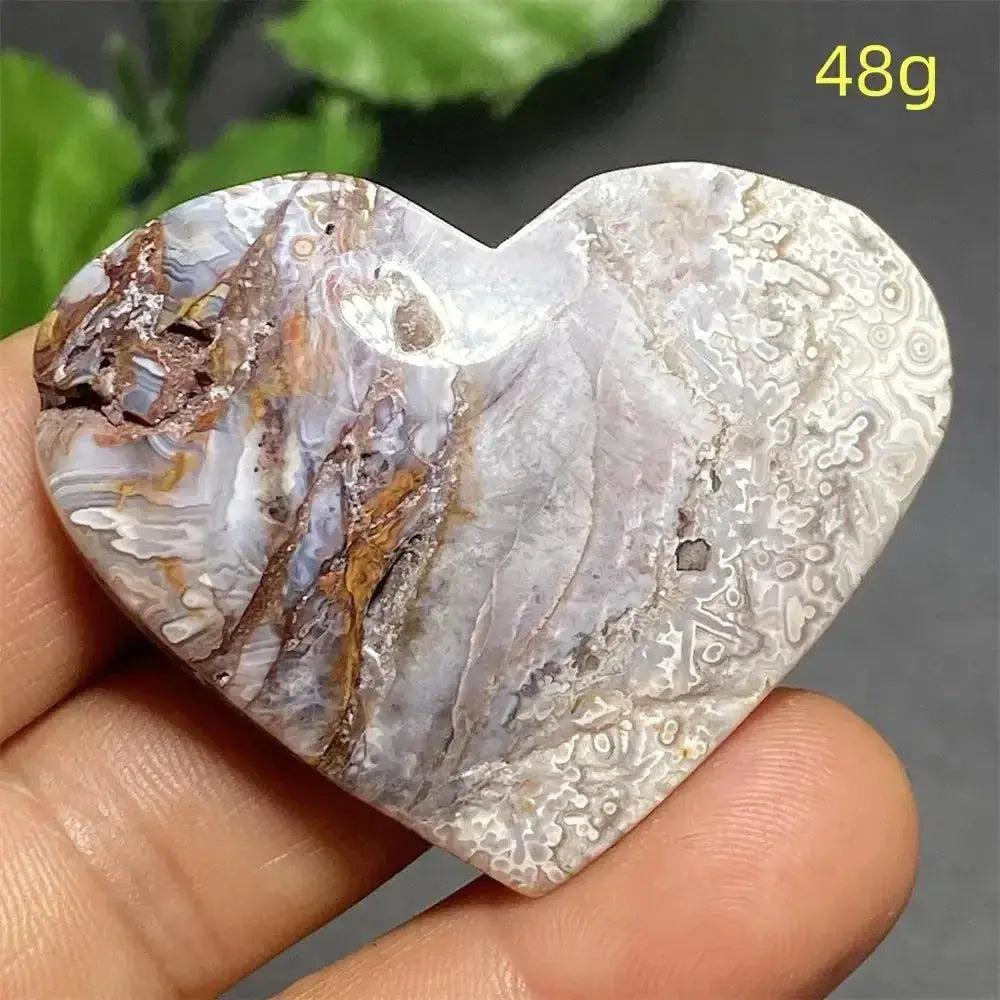 Mexican Striped Agate Crystal Heart, 48g, with warm earthy tones and distinctive parallel striping for grounding and love.