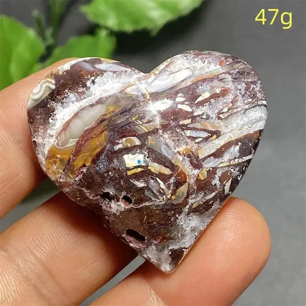 Mexican Striped Agate Crystal Heart, 47g. Hand-polished, banded chalcedony with warm earthy tones for grounding and love.