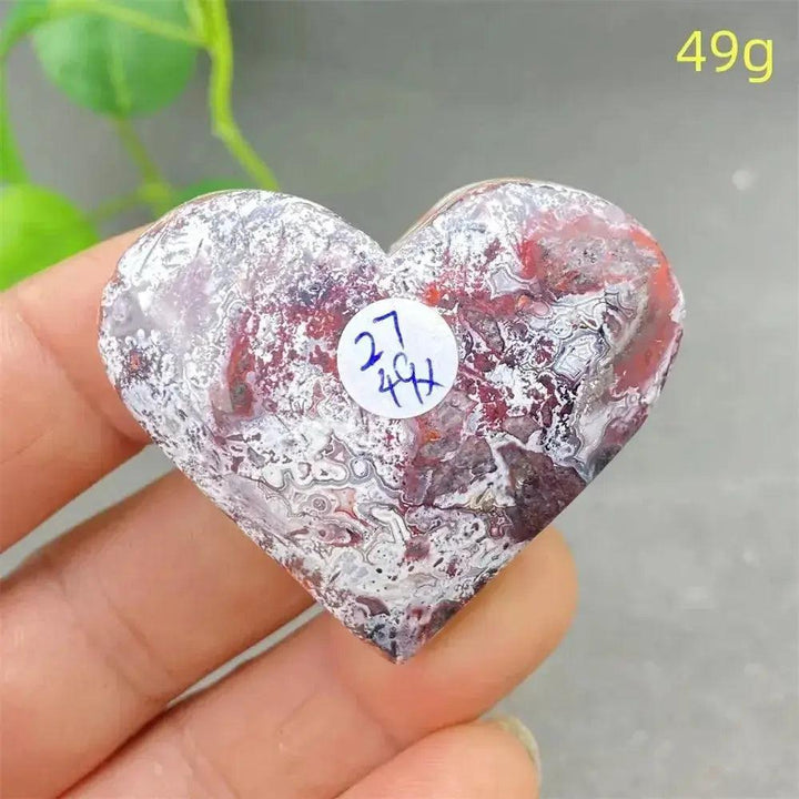 Mexican Striped Agate Crystal Heart, a hand-polished stone with warm earthy tones and distinctive parallel striping.