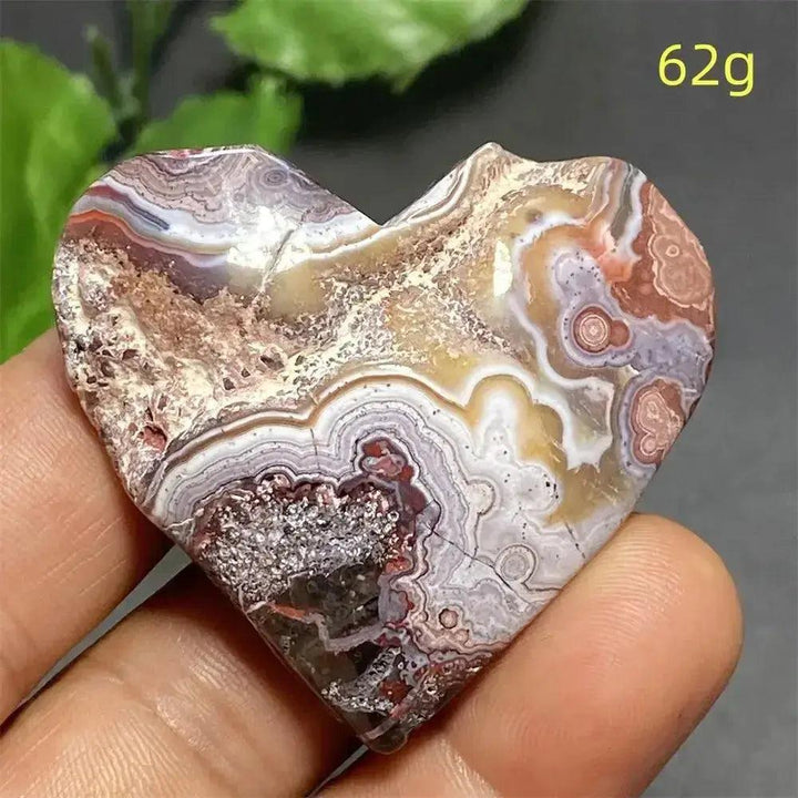 Mexican Striped Agate Crystal Heart, 62g, with warm earthy tones and distinctive parallel banding for grounding and love.