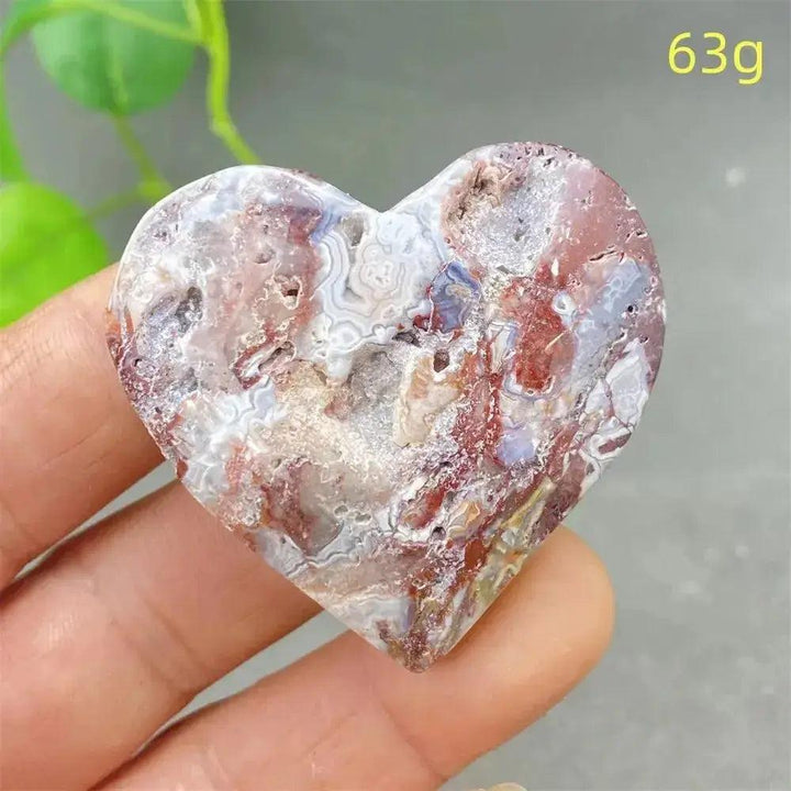 Mexican Striped Agate Crystal Heart, a hand-polished, banded chalcedony with warm earthy tones for grounding and love.