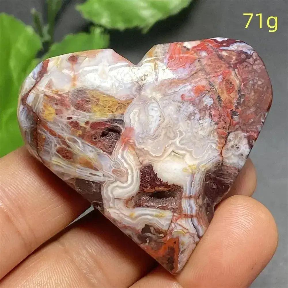 Mexican Striped Agate Crystal Heart, hand-polished with warm earthy tones, grounding and balancing energy.