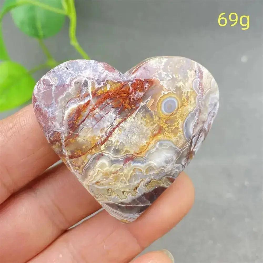 Mexican Striped Agate Crystal Heart, 69g, with warm earthy tones and distinctive parallel striping for grounding and love.