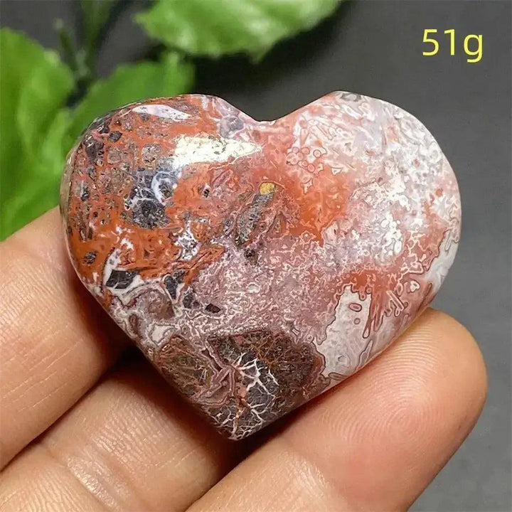 Mexican Striped Agate Crystal Heart, 51g, with warm earthy tones, parallel banding, and grounding energy.