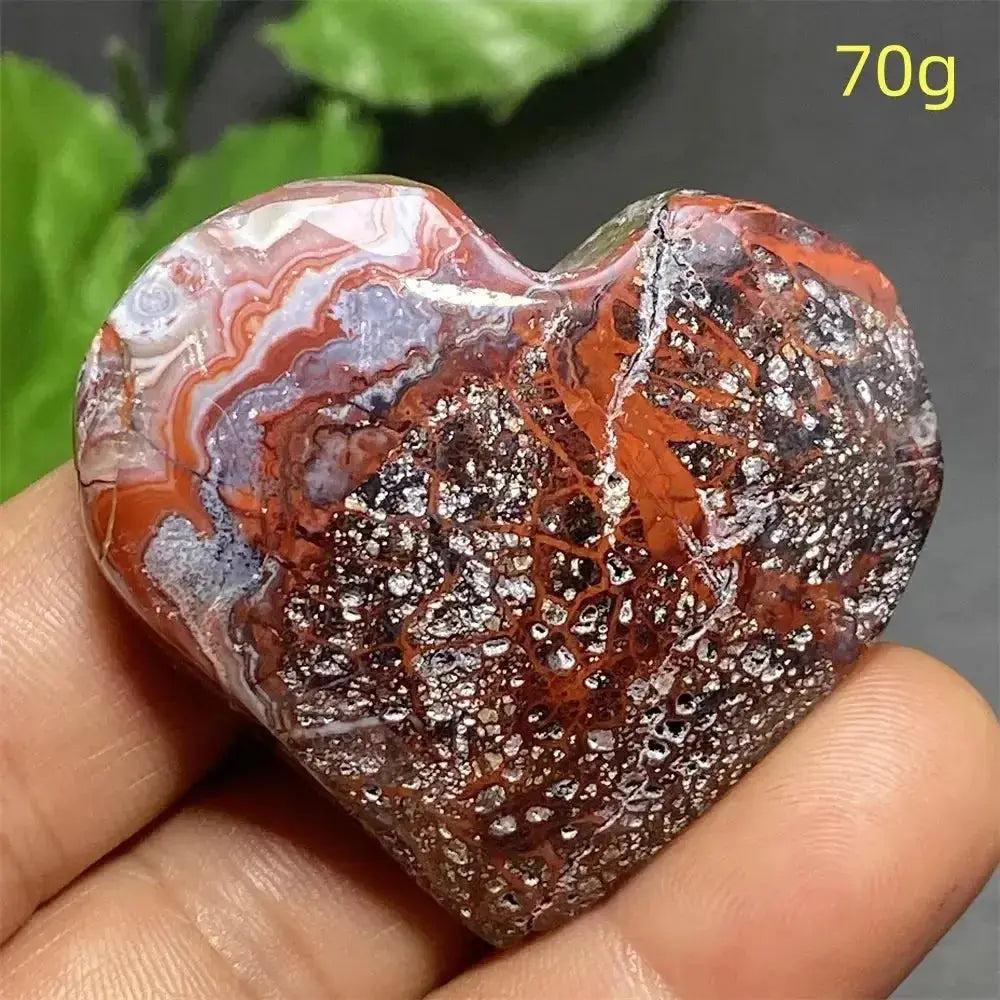 Mexican Striped Agate Crystal Heart, 70g, with warm earthy tones, parallel stripes, and grounding energy.