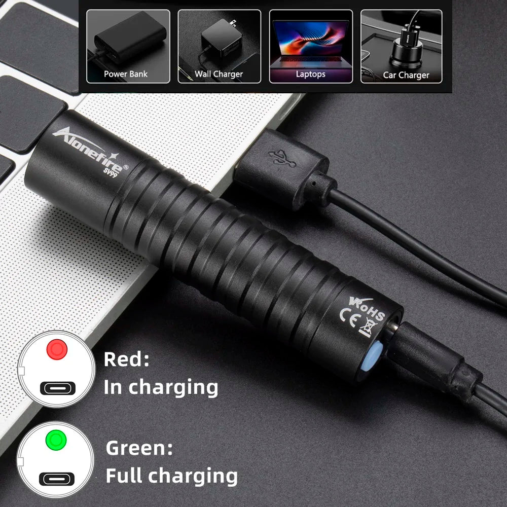 Mini 365nm UV Flashlight, USB Rechargeable