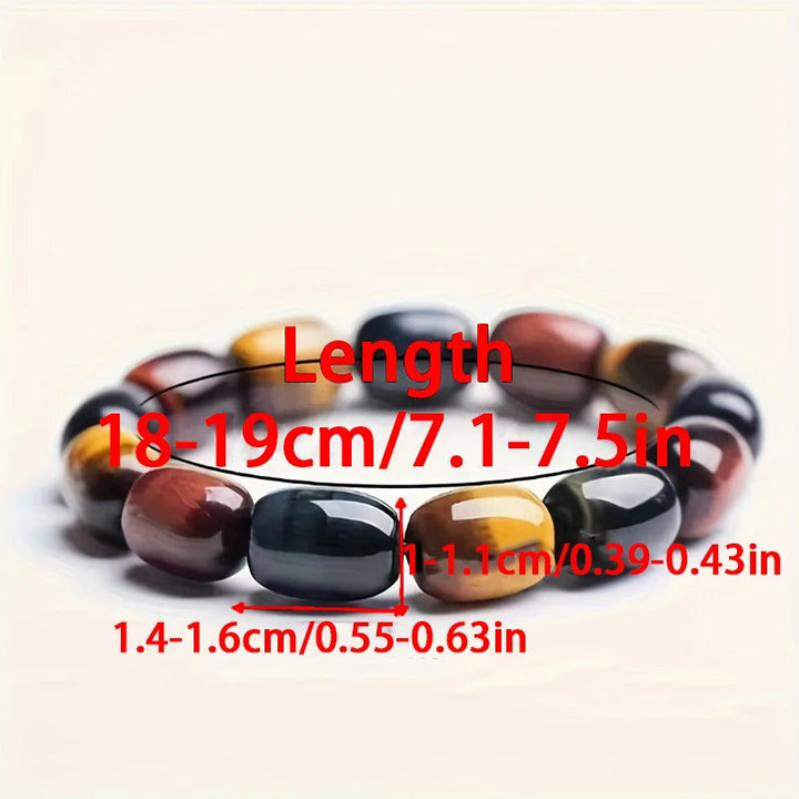 Mixed color Tiger Eye beaded bracelet with smooth, polished oval stones in earthy tones for healing and grounding energy.