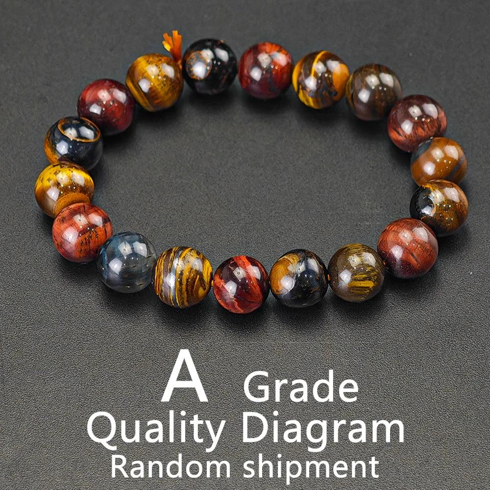 Mixed color Tiger Eye beaded bracelet with 8mm A-grade stones for grounding energy and Solar Plexus chakra healing.