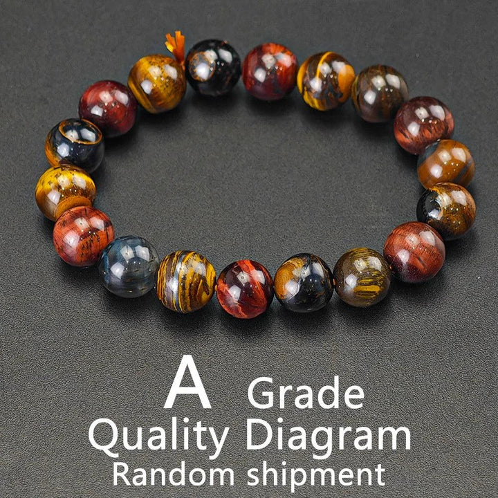Mixed color Tiger Eye beaded bracelet with 8mm A-grade stones for grounding energy and Solar Plexus chakra healing.