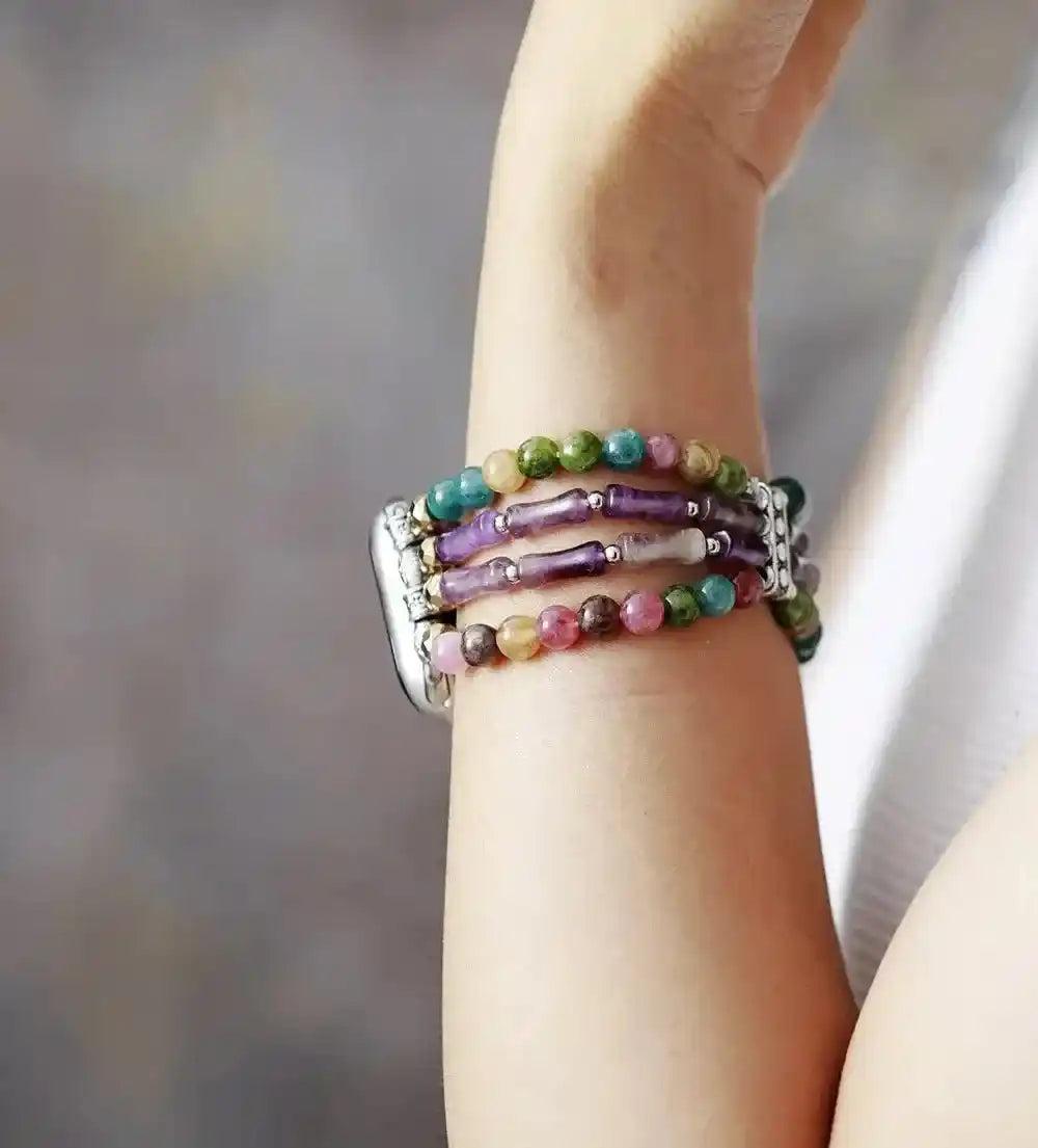 Vibrant Mixed Stone Apple Watch Band with natural gemstones, offering grounding, calming, and uplifting energies.