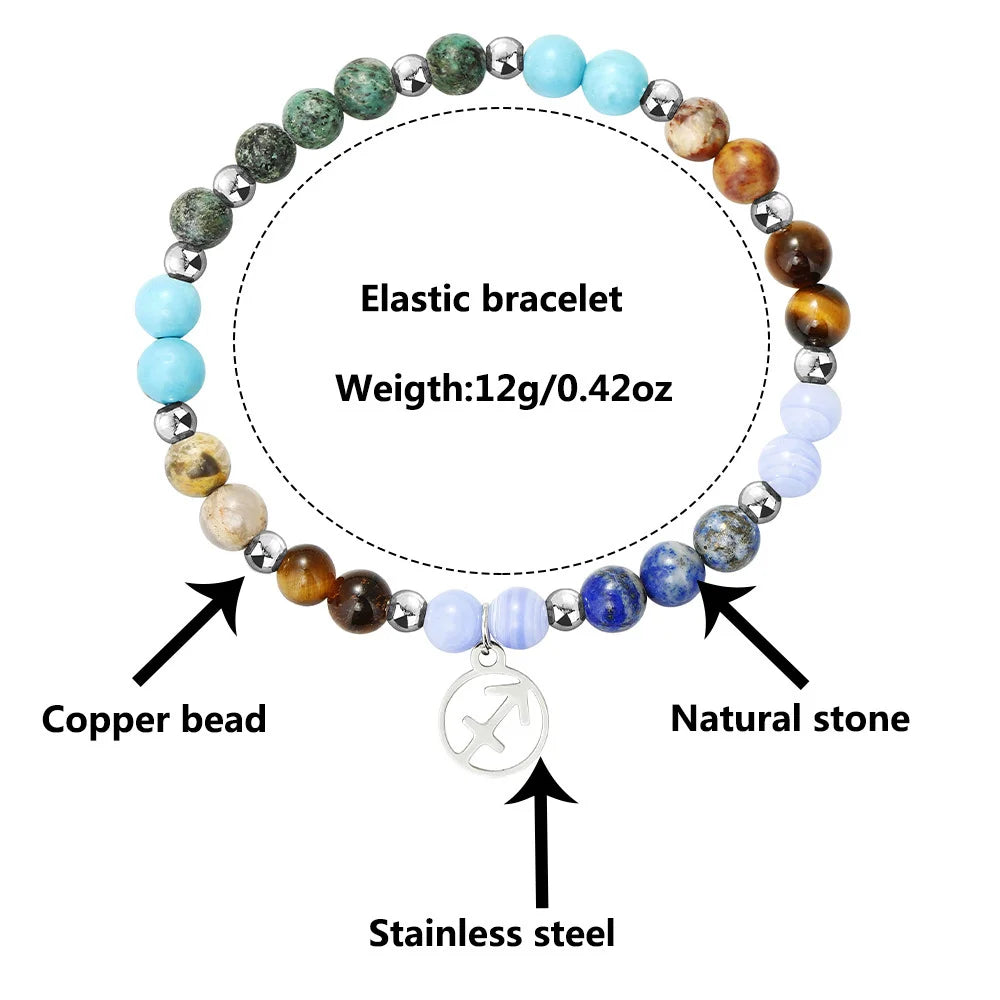 Mixed Gemstone Zodiac Sign Bead Bracelet