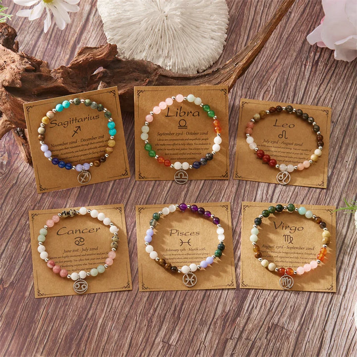 Mixed Gemstone Zodiac Sign Bead Bracelet