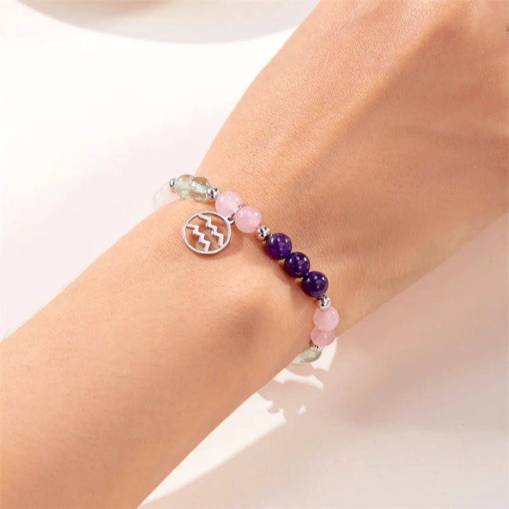 Mixed Gemstone Zodiac Sign Bead Bracelet