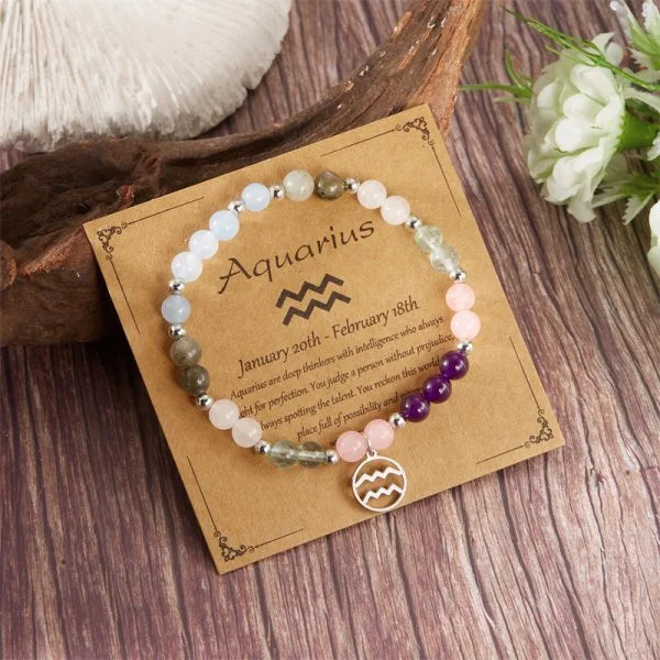 Mixed Gemstone Zodiac Sign Bead Bracelet