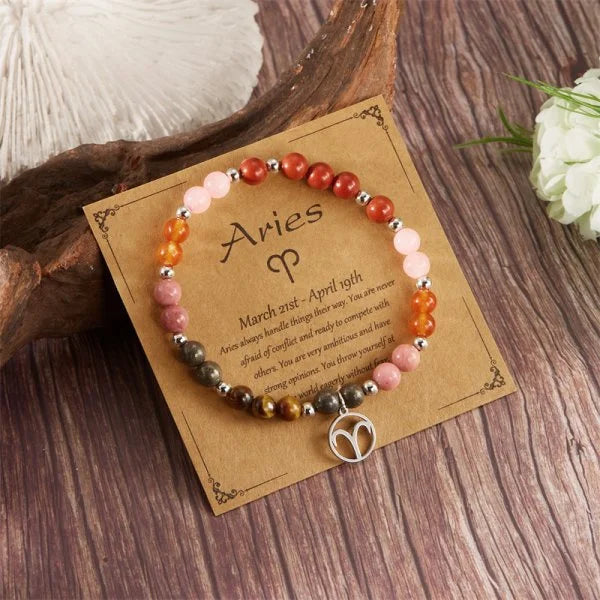 Mixed Gemstone Zodiac Sign Bead Bracelet
