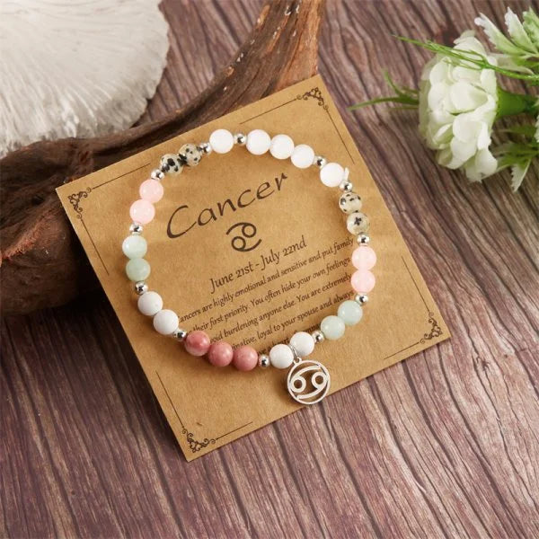 Mixed Gemstone Zodiac Sign Bead Bracelet