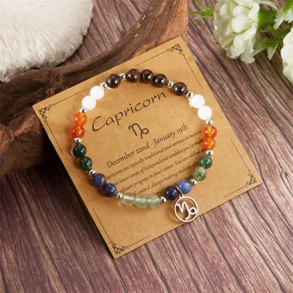 Mixed Gemstone Zodiac Sign Bead Bracelet