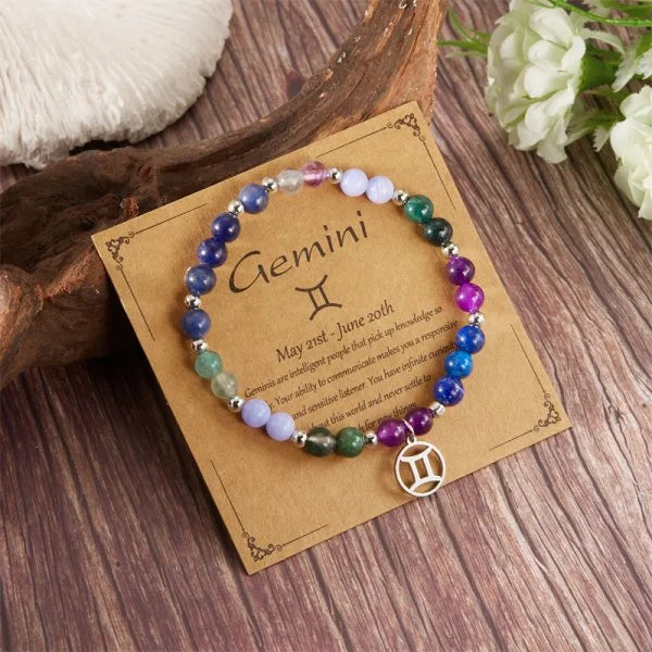Mixed Gemstone Zodiac Sign Bead Bracelet