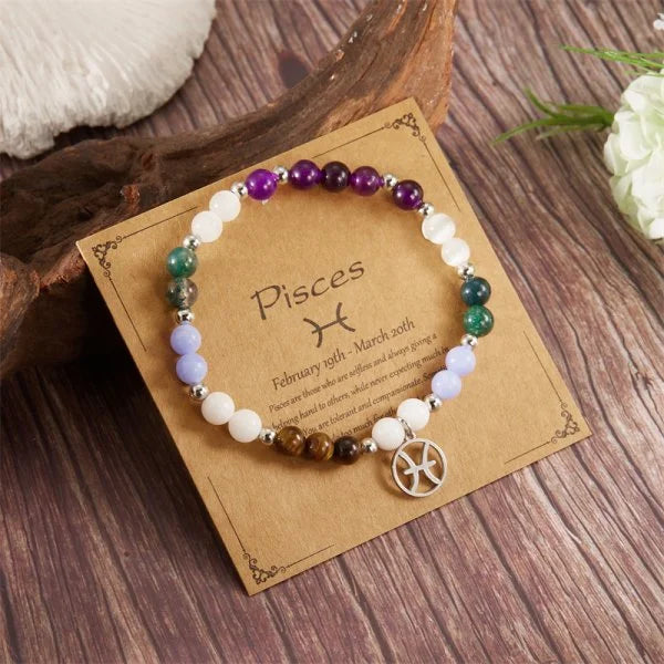 Mixed Gemstone Zodiac Sign Bead Bracelet