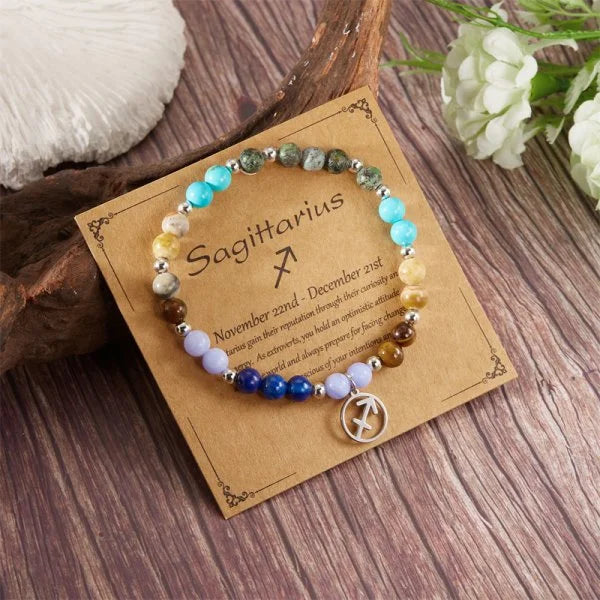 Mixed Gemstone Zodiac Sign Bead Bracelet