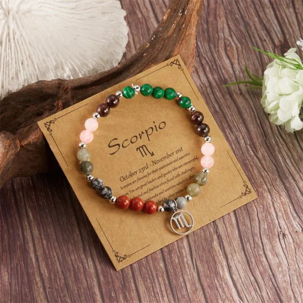Mixed Gemstone Zodiac Sign Bead Bracelet