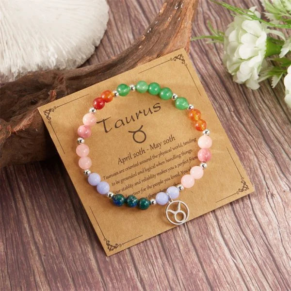 Mixed Gemstone Zodiac Sign Bead Bracelet