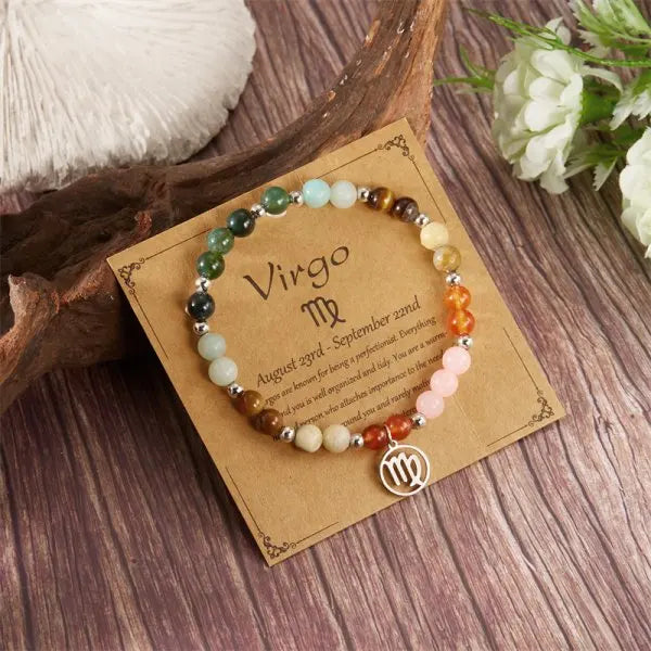 Mixed Gemstone Zodiac Sign Bead Bracelet