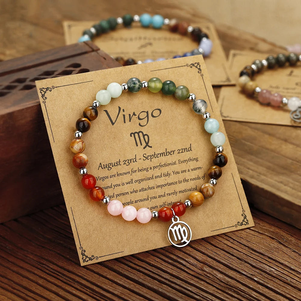 Mixed Gemstone Zodiac Sign Bead Bracelet