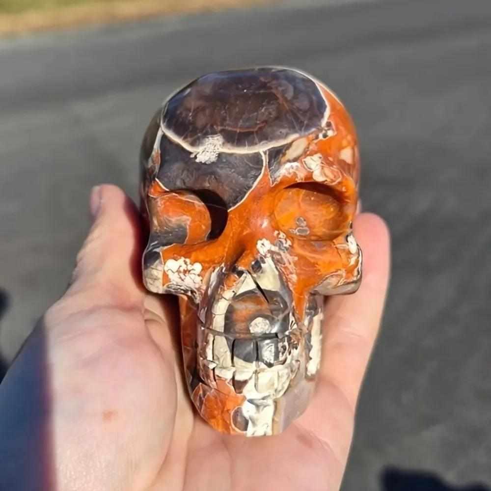 Money Agate Crystal Carved Skull for Grounding Energy – Crystal