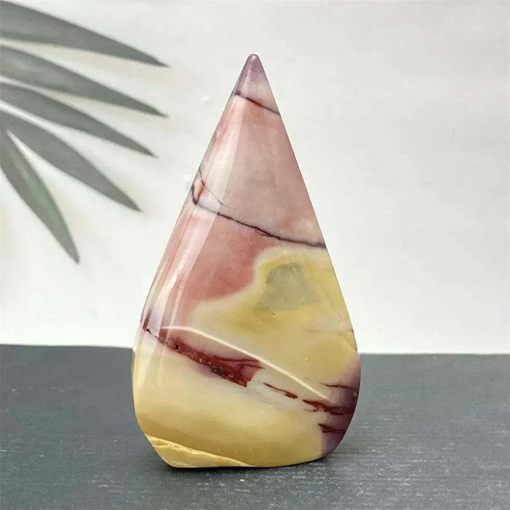 Polished Mookaite Jasper torch freeform in burgundy, mustard, cream, and rust from Crystal Destiny.