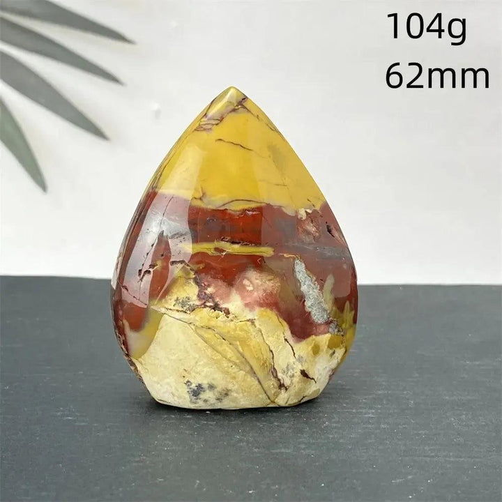 Polished Mookaite Jasper torch freeform from Crystal Destiny, featuring swirls of burgundy, mustard, cream, and rust.