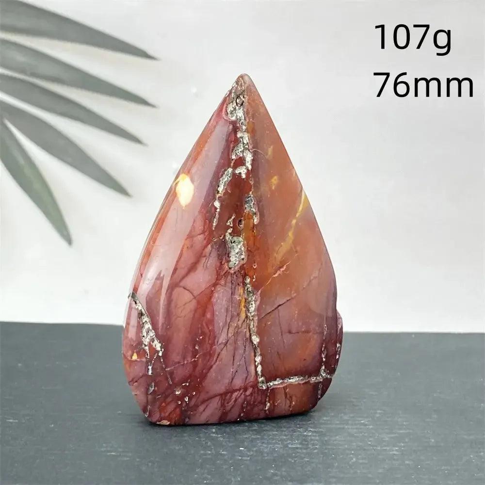 Polished Mookaite Jasper torch freeform crystal, 107g, 76mm, with deep burgundy, mustard, cream, and rust swirls from Crystal Destiny.